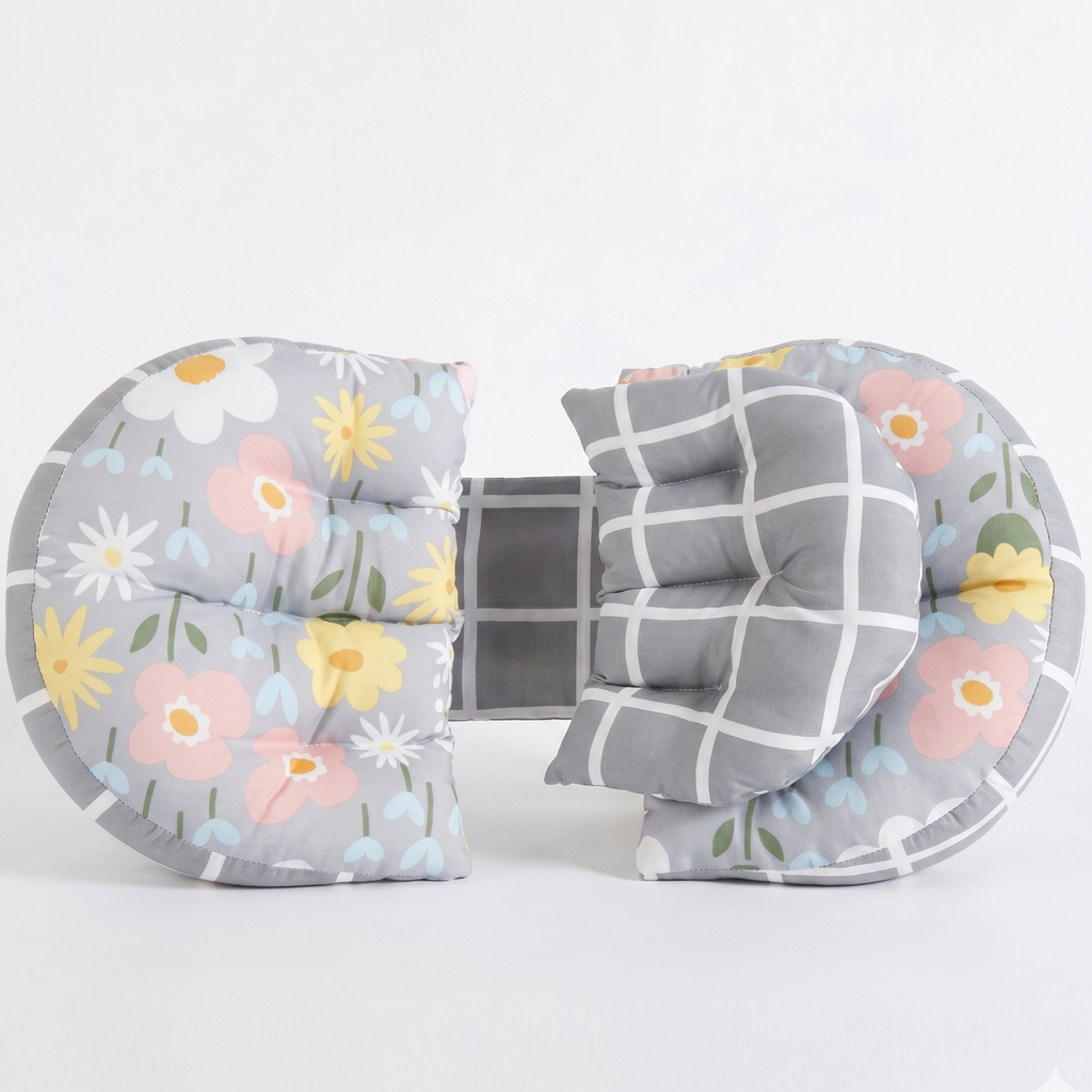 DoubleFleur | Coussin Grossesse Double Cercle Réversible — Fleurs & Carreaux