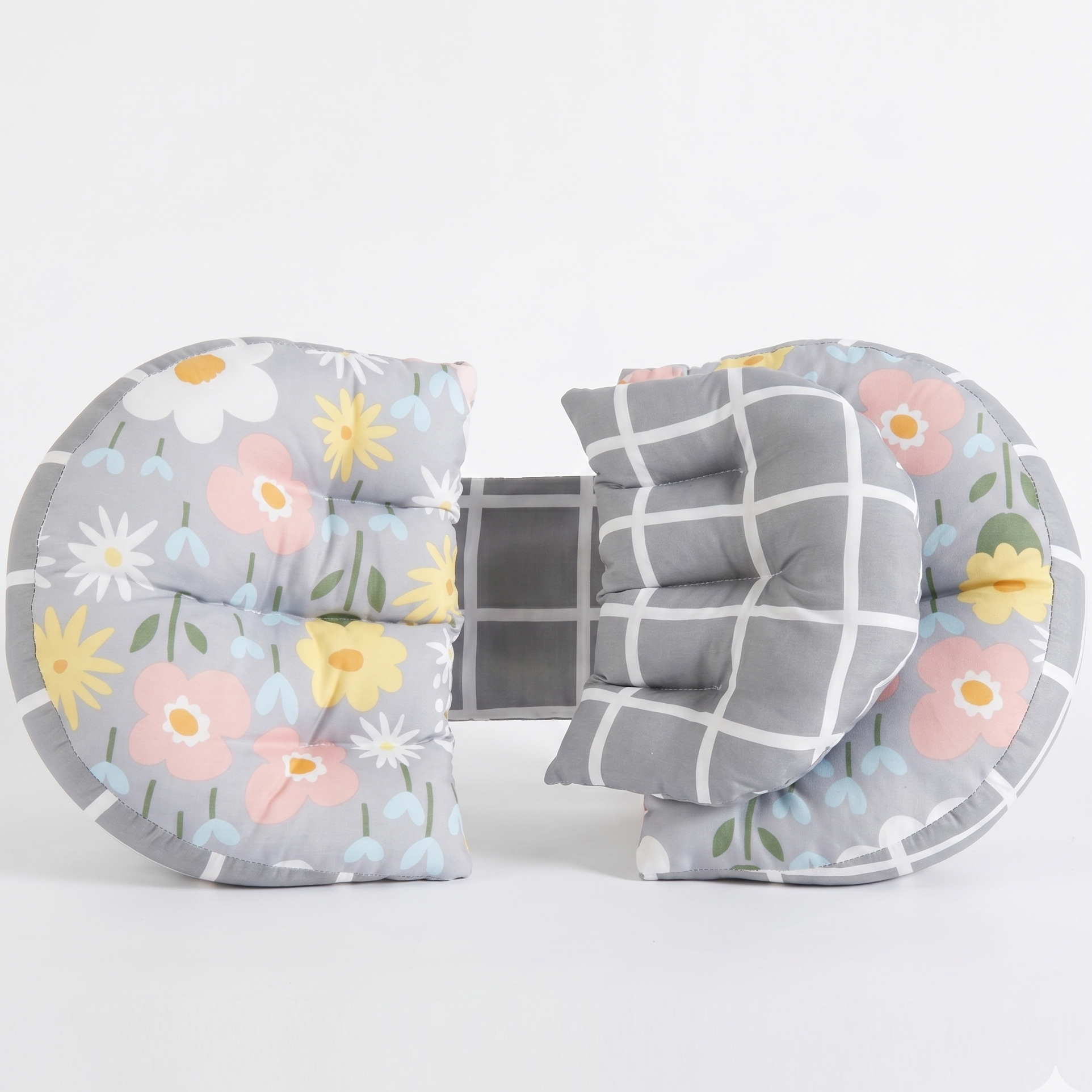 DoubleFleur | Coussin Grossesse Double Cercle Réversible — Fleurs & Carreaux