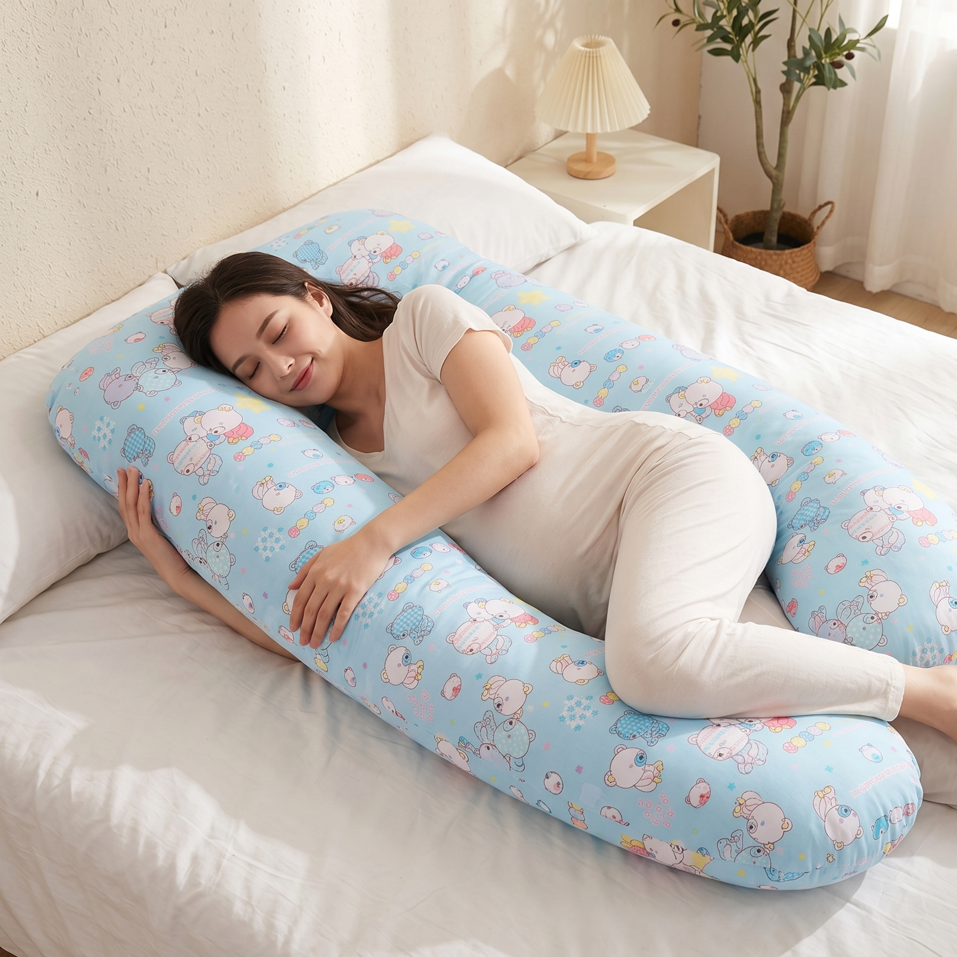 DouxKawaii | Coussin de Grossesse en U Corps Entier — Imprimé Animaux