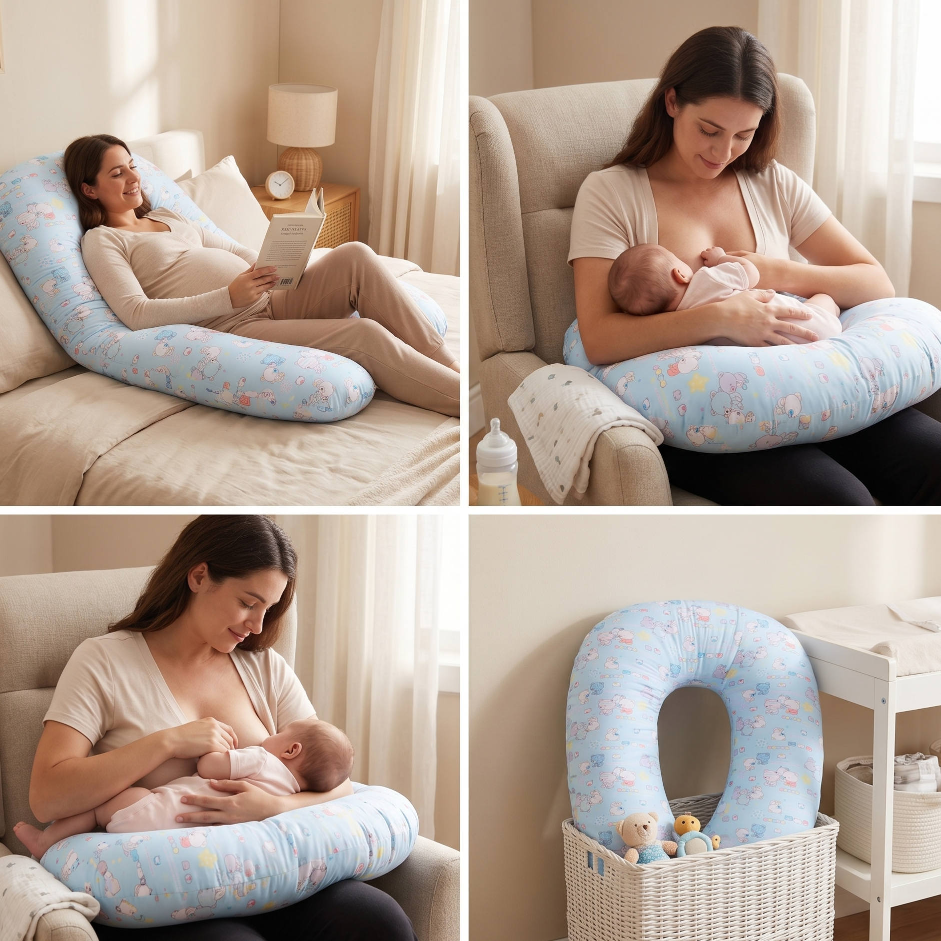 DouxKawaii | Coussin de Grossesse en U Corps Entier — Imprimé Animaux